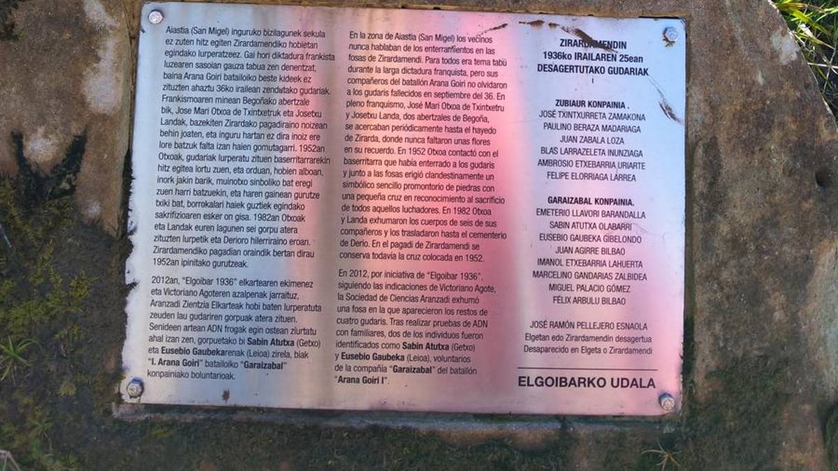 Zirardamendi-Aiastia fronte-lerroan hildako gudariak omenduko dituzte irailaren 21ean