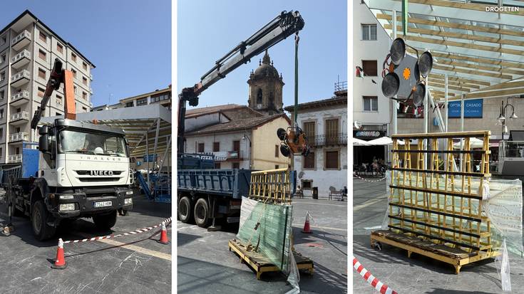 Plazako pergola konpontzeko lanak martxan