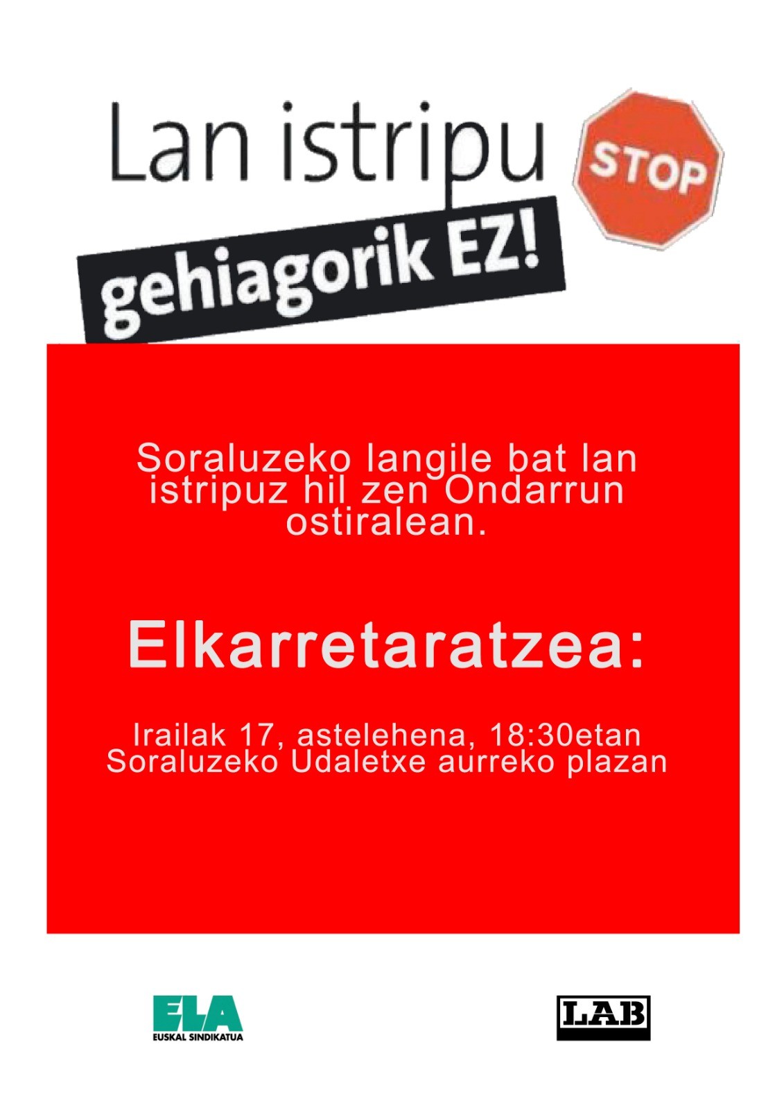 Elkarretaratzea deitu dute German Rodriguezen familiari elkartasuna adierazi eta lan istripuen drama salatzeko 