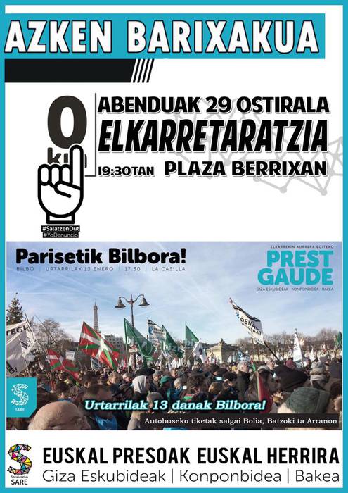 Azken ostiraleko elkarretaratzea: Presoen giza-eskubideen alde (Sare)