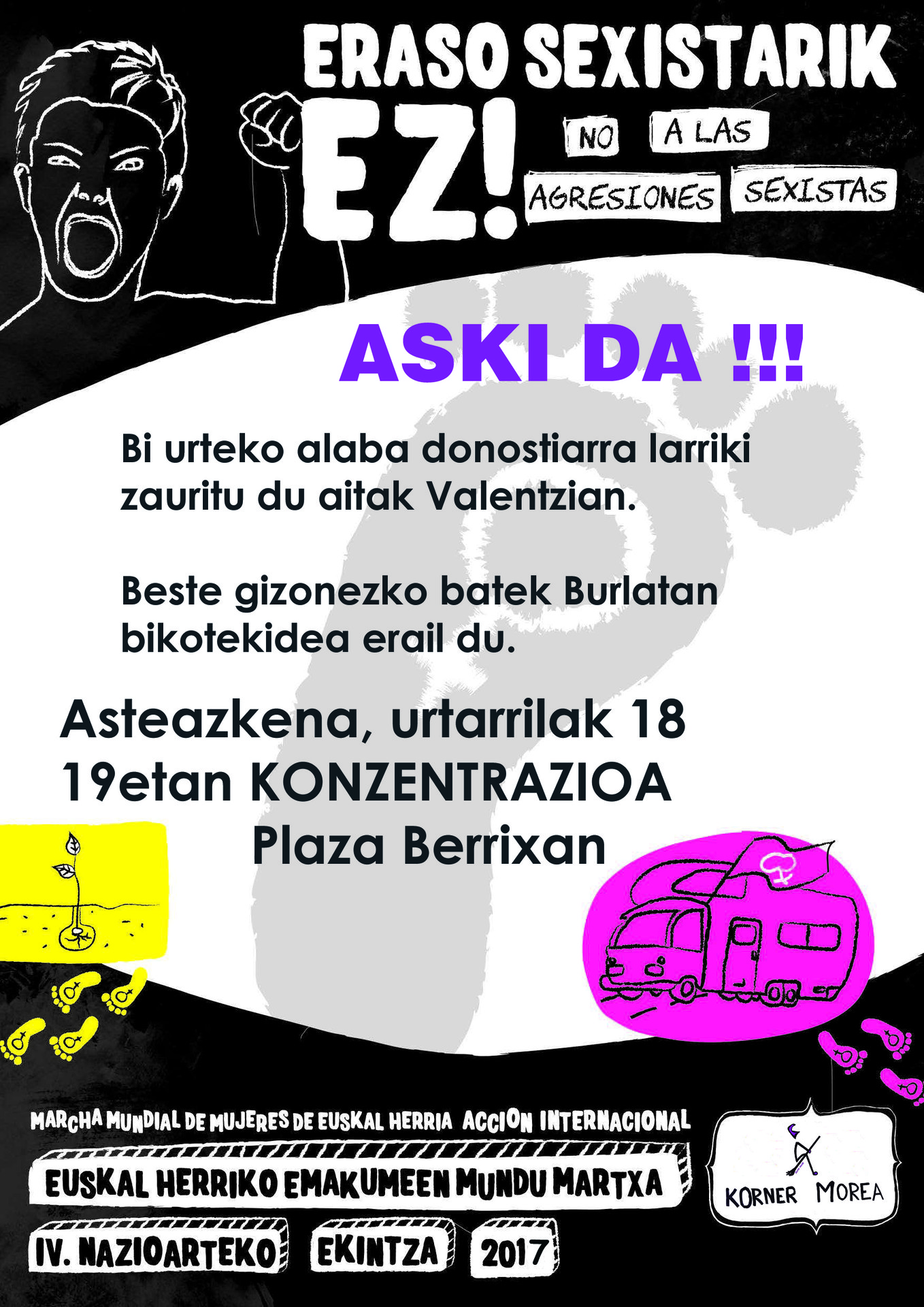 Konzentrazioa Valentziako eta Burlatako eraso sexistak salatzeko