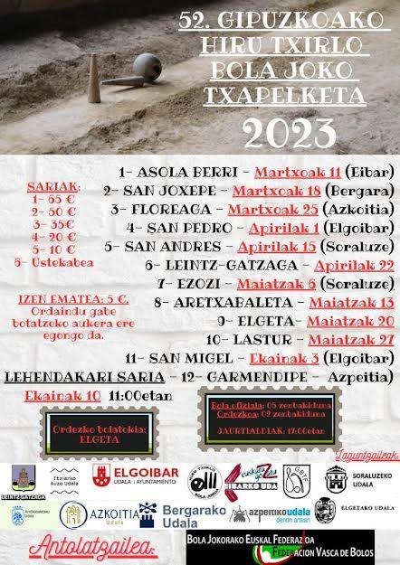 Gipuzkoako 52. Hiru Txirlo Bola Joko Txapelketa hasiko da zapatuan