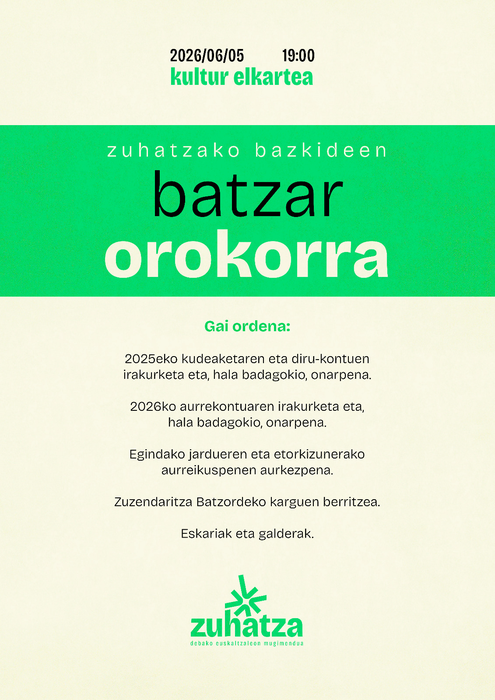 Zuhatzako bazkideen batzar orokorra