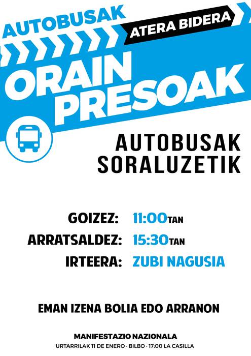 Autobusa: 'Orain presoak' manifestazioa Bilbon (Sare)