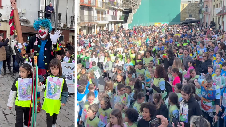 'Korri, korri, korrika' egin dute Ermuko ikasleek, Porrotxekin batera