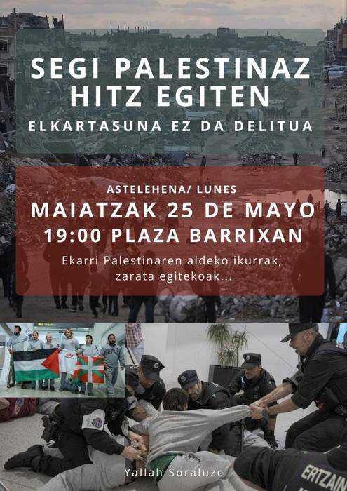 Elkarretaratze zaratatsua: “Palestinarekin elkartasuna ez da delitua”
