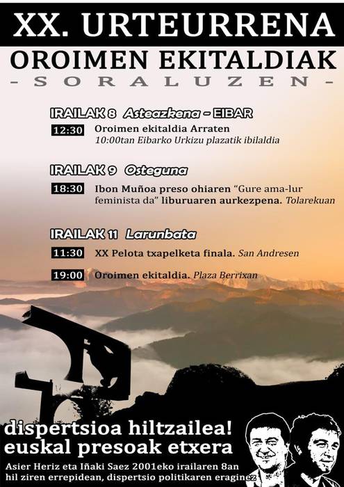 Asier Herizen eta Iñaki Saezen heriotzaren XX. urteurreneko oroimen ekitaldiak