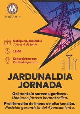 Jardunaldia: "Goi-tentsioko sareen ugaritzea" eta "Proliferación de líneas de alta tensión. Posición del Ayuntamiento"