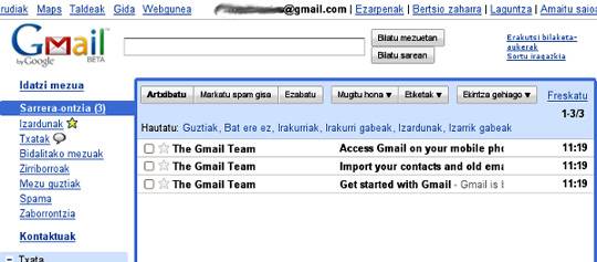 Gmail euskaraz erabili ahalko da aurrerantzean