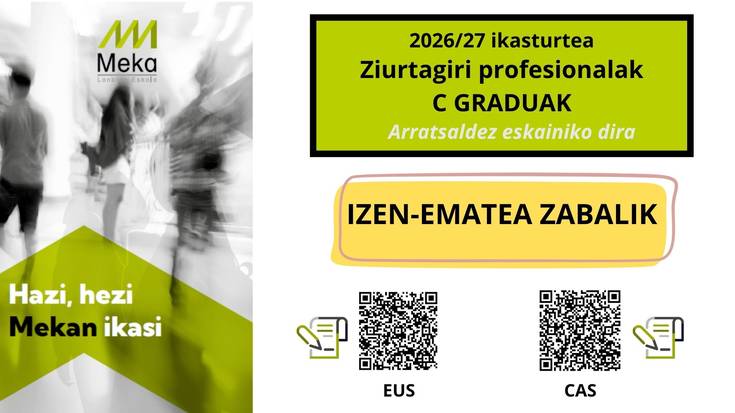 Ziurtagiri profesionalak aterateko izen-ematea zabalik!