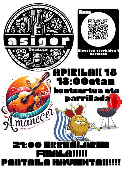 Kontzertua eta parrillada Errege koparen finala ikusteko (Asigor taberna)