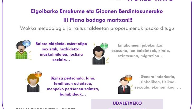 Berdintasun plana osatzeko herritarren ekarpenak jasoko dituzte bihar