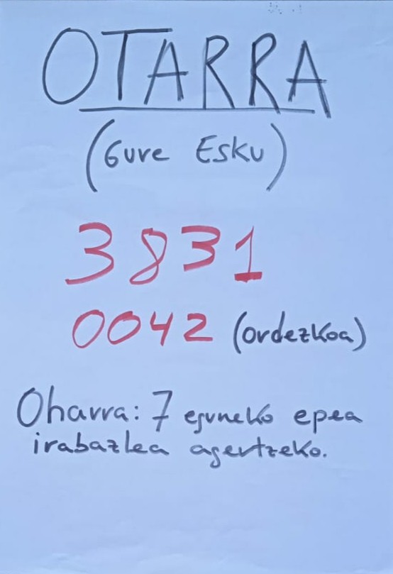 Gure Eskuren otarraren zenbaki saritua