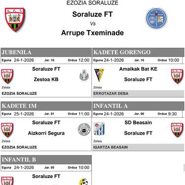 Sorararen asteburuko partiduak