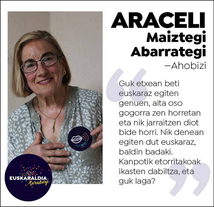 Araceli Maiztegi, ahobizi: "Guk etxean beti euskaraz egiten genuen, aita oso gogorra zen horretan"