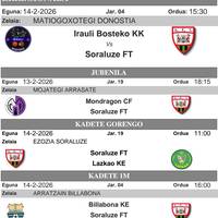 Soraren asteburuko partiduak